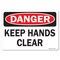 Signmission OSHA Danger Decal, Keep Hands Clear, 18in X 12in Decal, 12" W, 18" L, Landscape, Keep Hands Clear OS-DS-D-1218-L-19411 - alternate 1